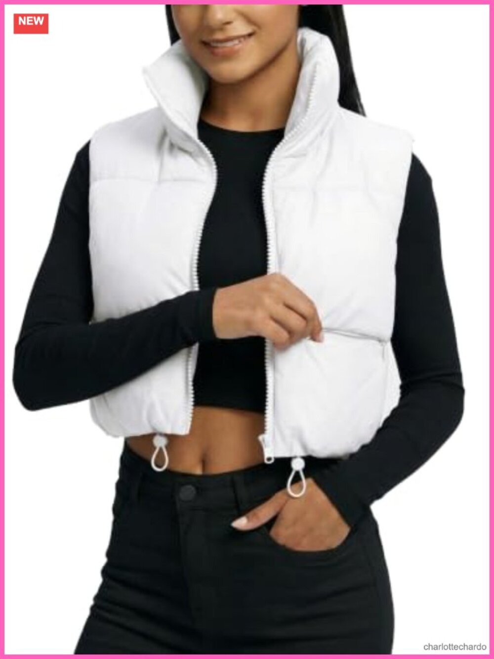 Cropped Puffer Vest Lightweight Quilted Zip Pockets Stand Collar